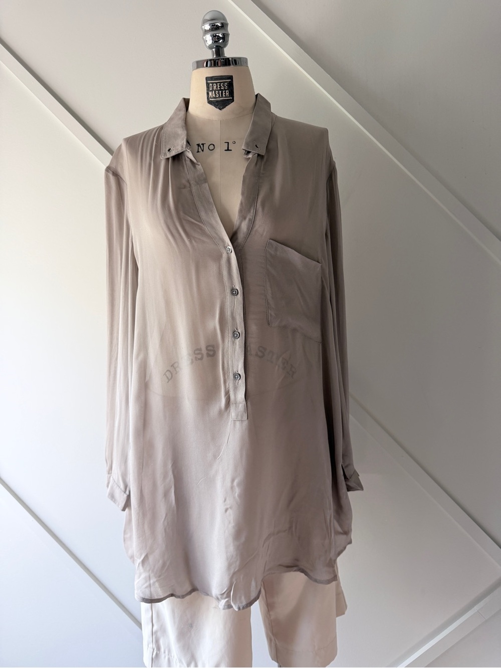 Helmut Lang x Intermix Tunic Shirt Medium Taupe Gray | Minimalist Luxury Collab